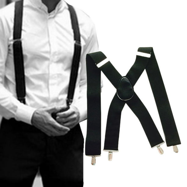 Unisex Women Men X-Shape Suspenders Clip-On Trousers Elastic Strap Wide Braces 